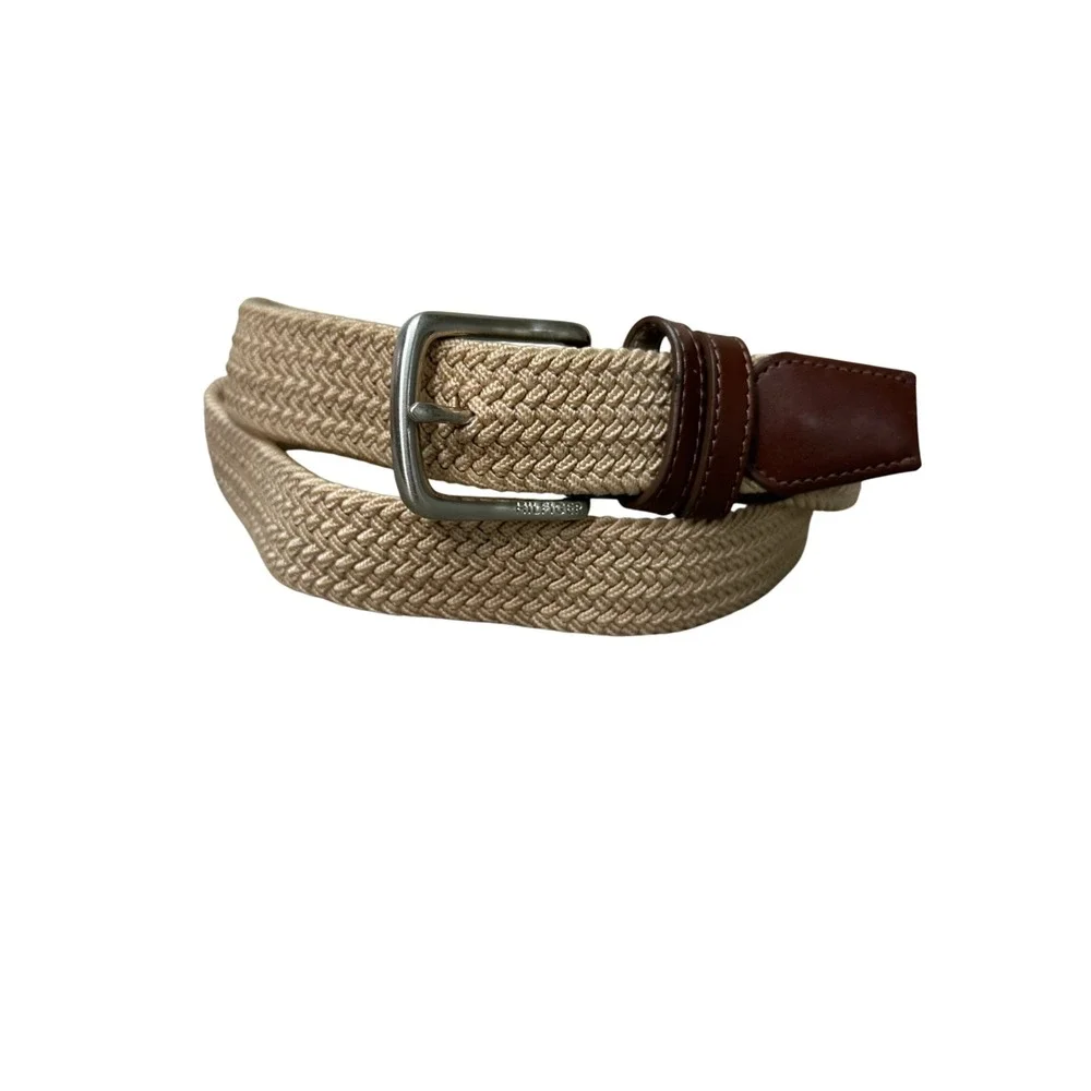 Tommy Hilfiger Mens Braided Stretch Belt Tan Brown XL 42-44 FCKB Handcrafted